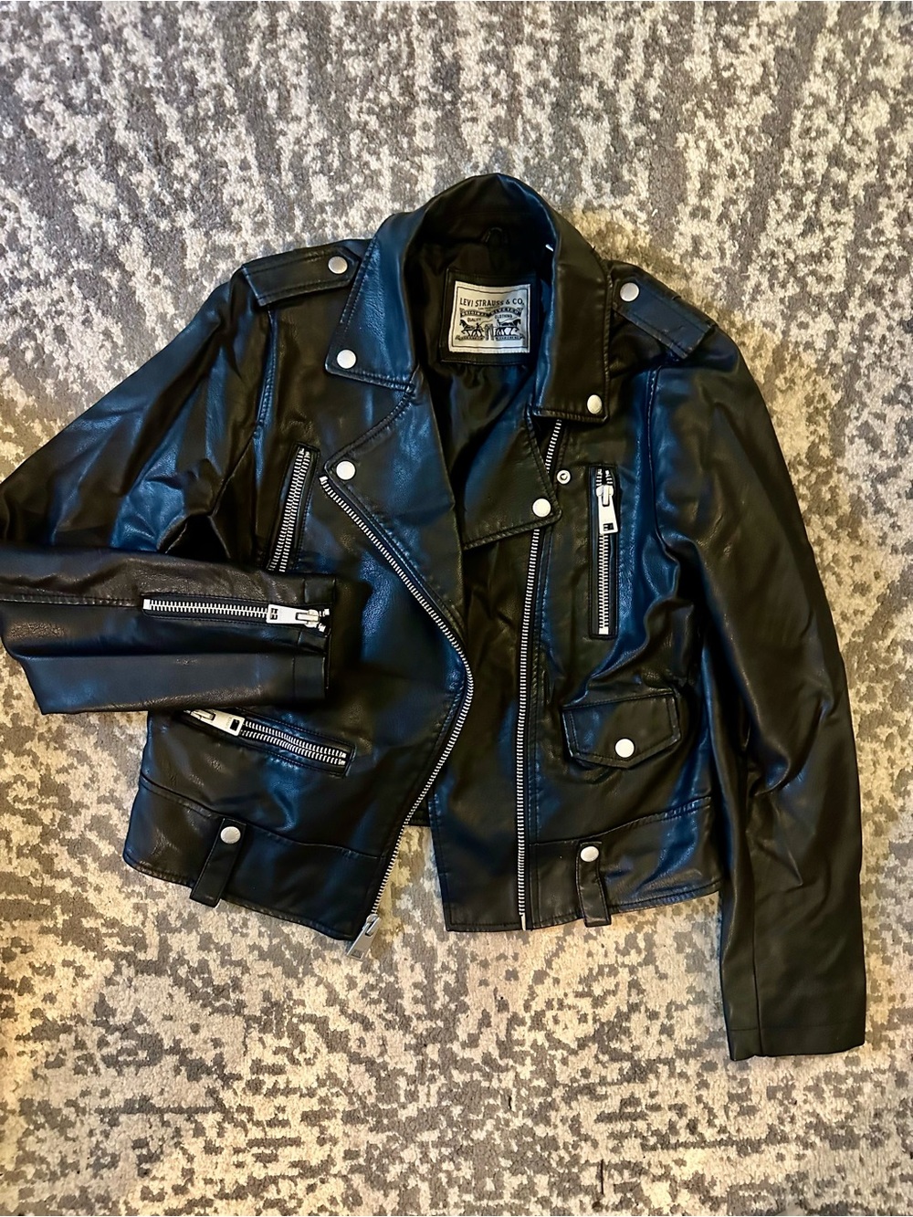 Women's Black Leather Moto Jacket with Silver Hardware